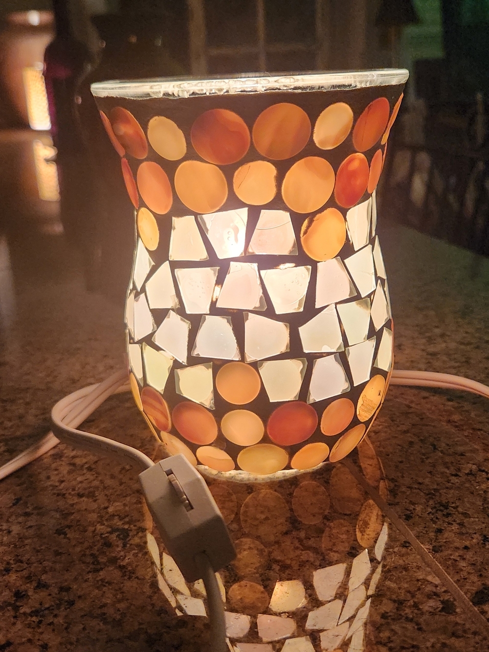 Handcrafted Mosaic Glass Table Lamp - Amber & White